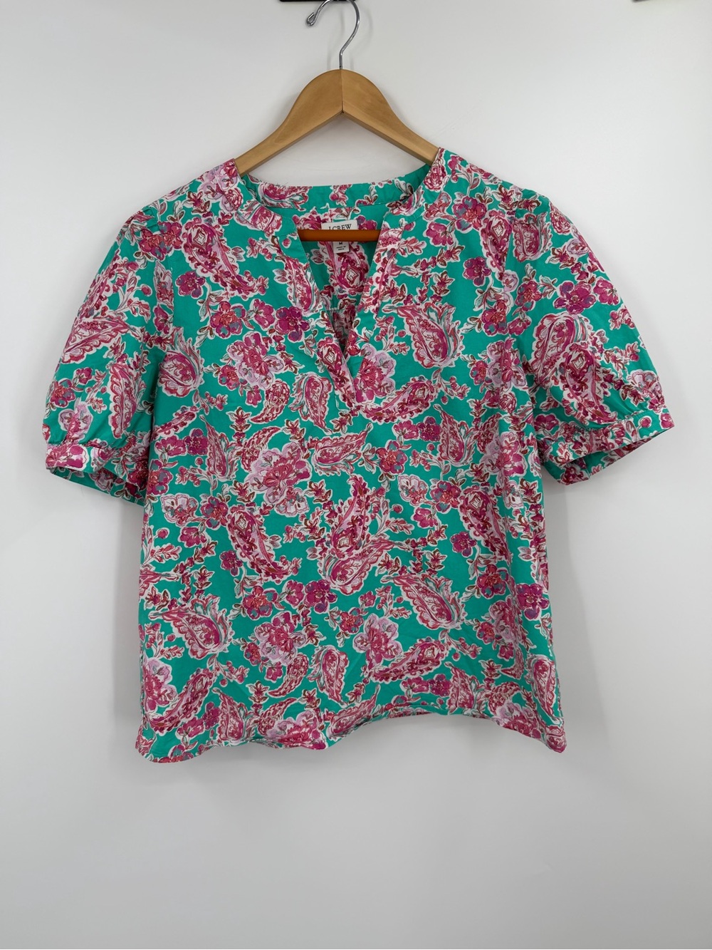 J.Crew Green Pink Paisley Popover Top ๐ธ Size M